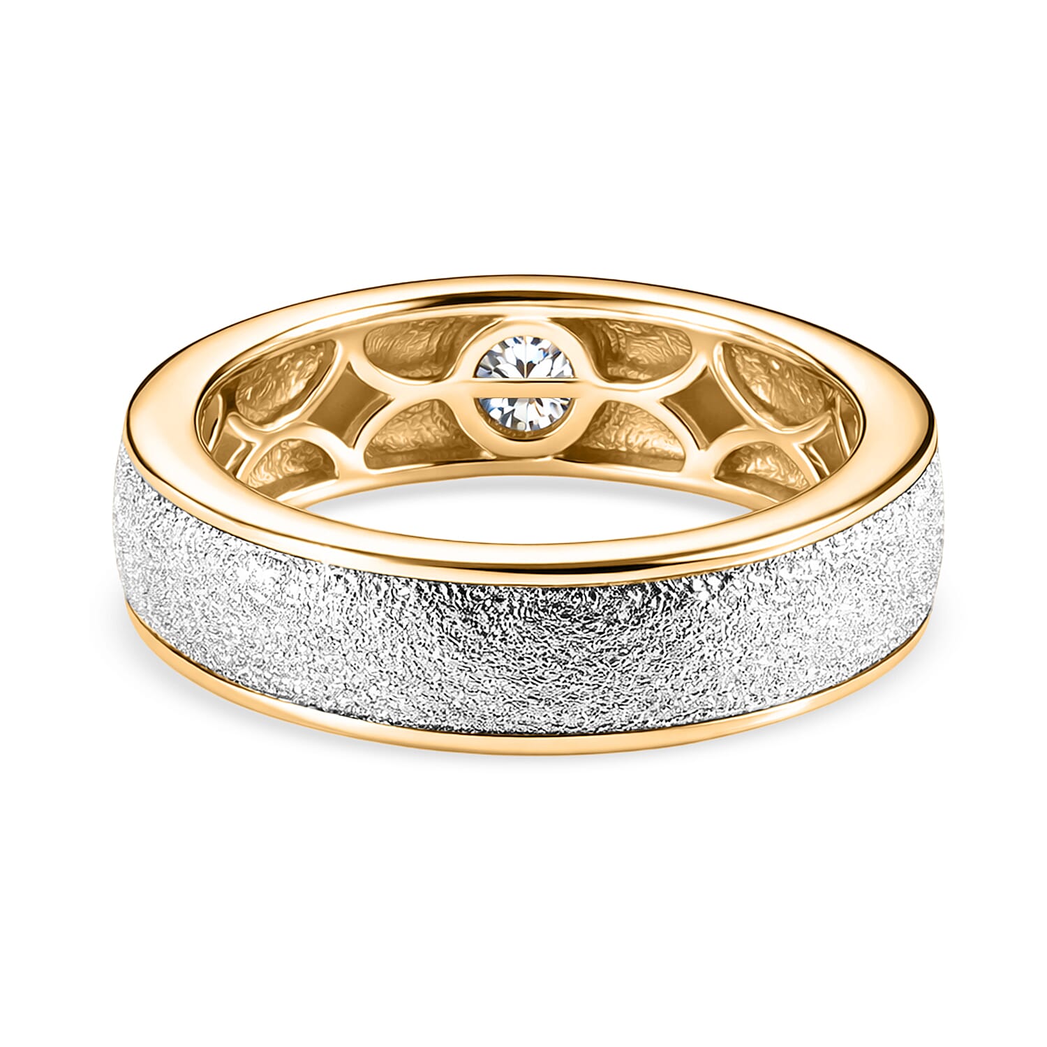 Luxuriant - Lab Grown Diamond (SI-G-H) Band Ring in Rhodium Overlay & 18K Vermeil Yellow Gold Plated Sterling Silver