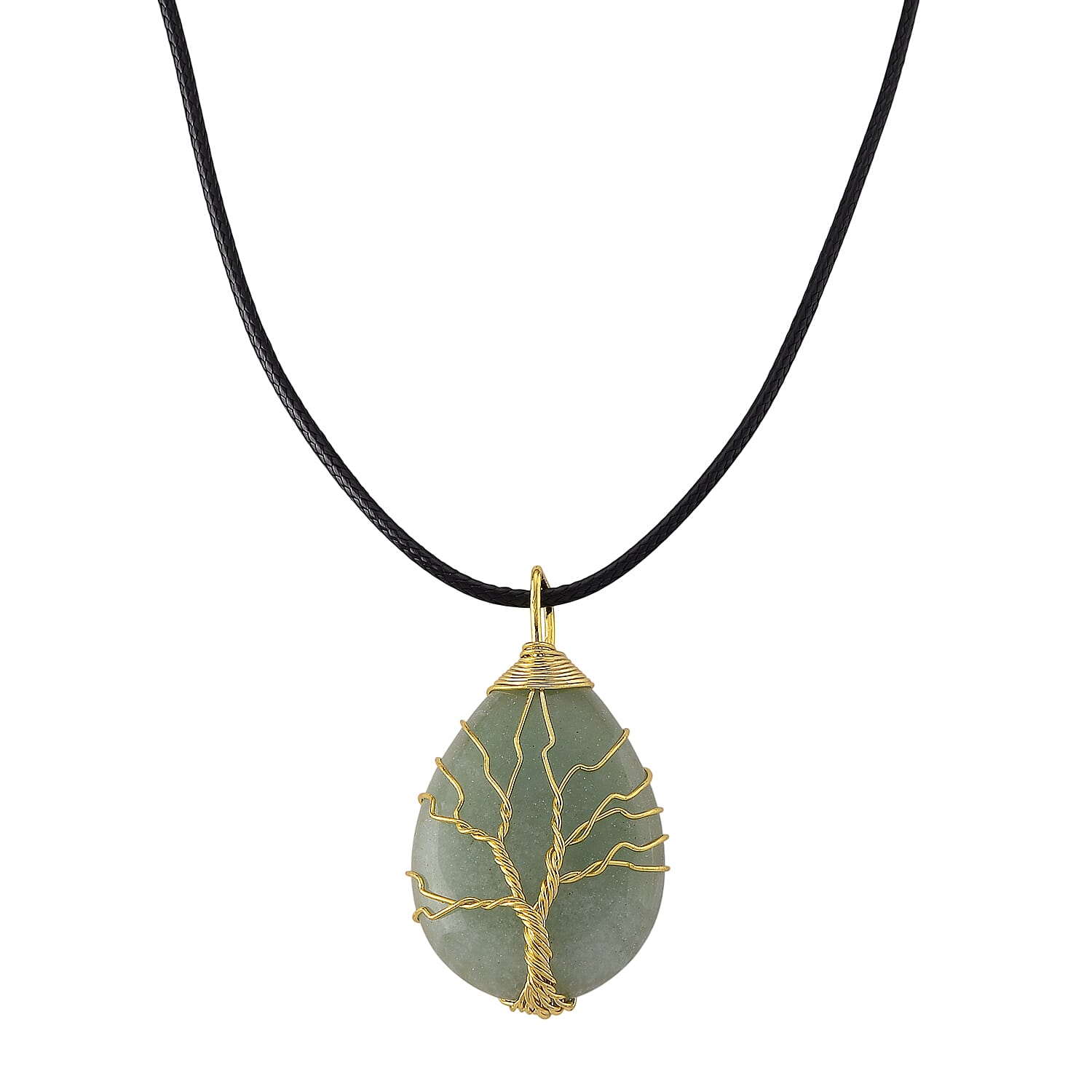 Green Aventurine Tree of Life Adjustable Drop Necklace (Size - 17.5-2 Ext) 45.00 Ct.