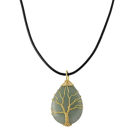 Green Aventurine Tree of Life Adjustable Drop Necklace (Size - 17.5-2 Ext) 45.00 Ct.