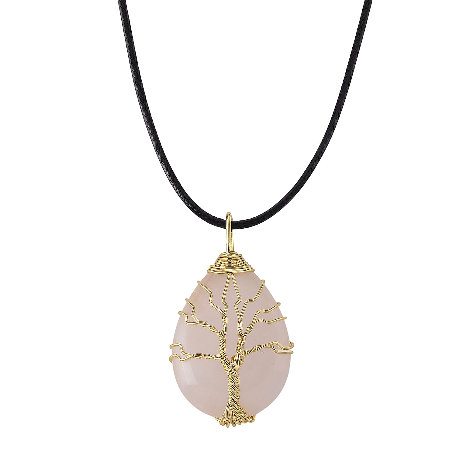 Rose Quartz Tree of Life Adjustable Drop Necklace (Size - 17.5-2 Ext) 45.00 Ct.
