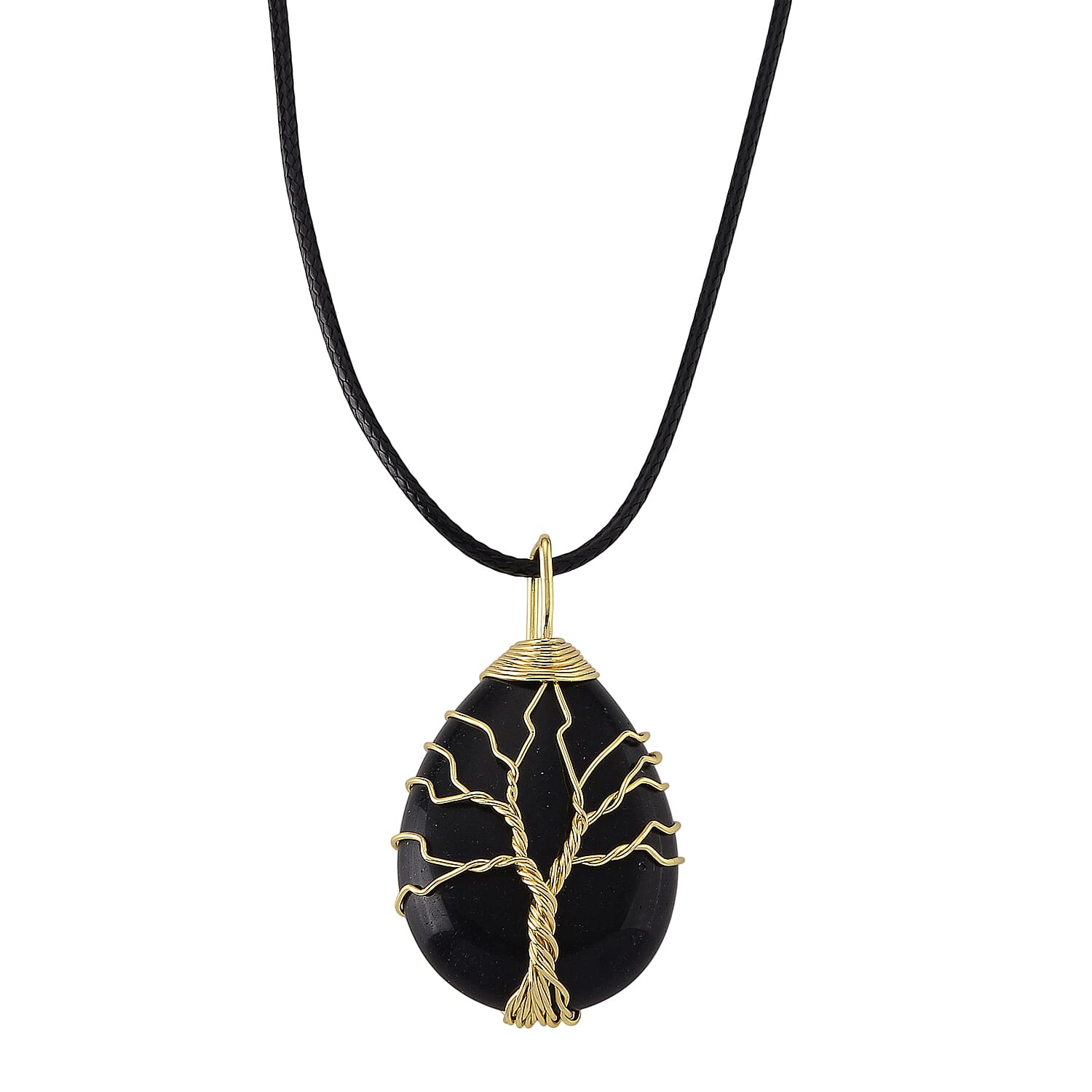 Black Agate Tree of Life Adjustable Drop Necklace (Size - 17.5-2 Ext) 45.00 Ct.