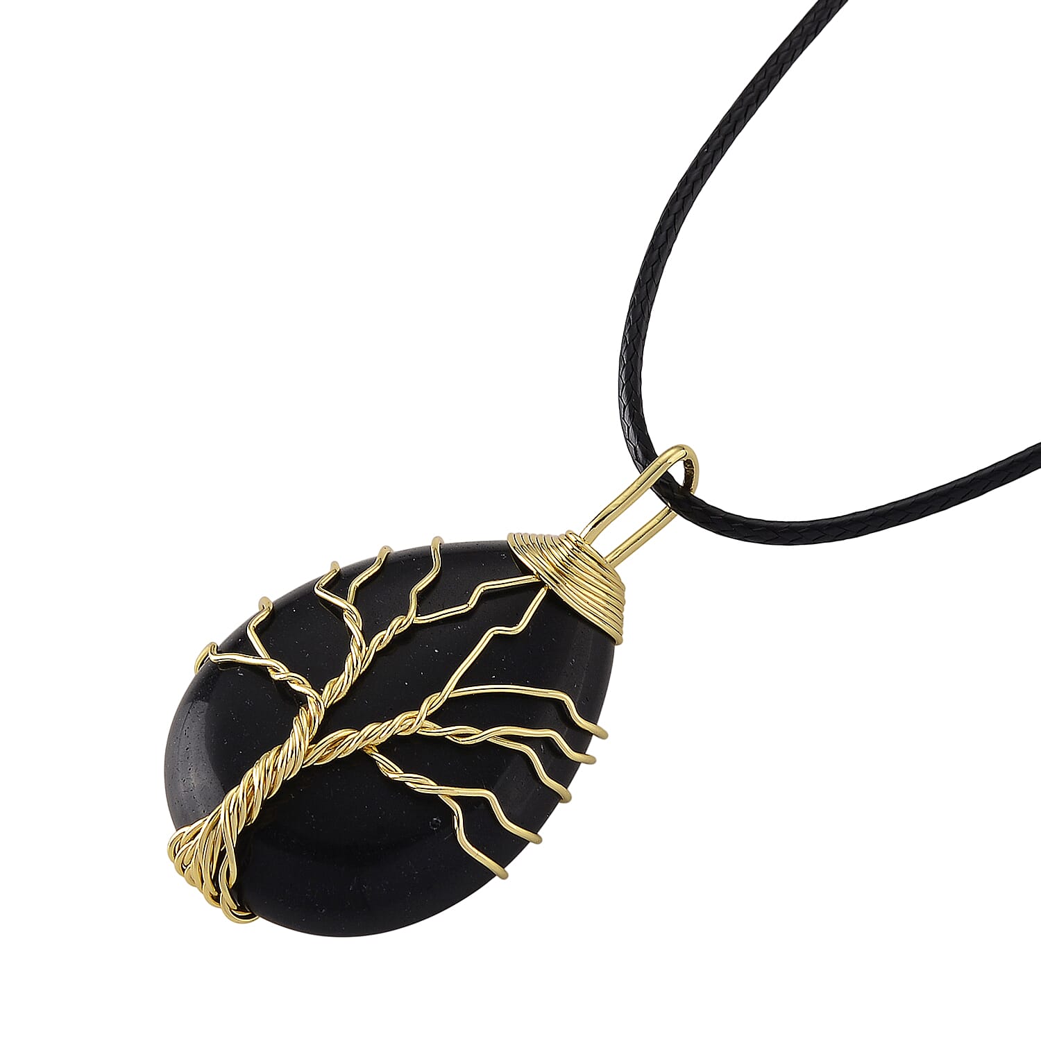 Black Agate Tree of Life Adjustable Drop Necklace (Size - 17.5-2 Ext) 45.00 Ct.
