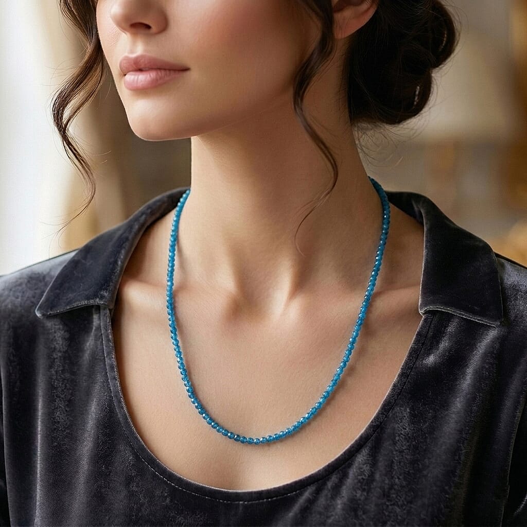 D'Joy - Apatite Beads Adjustable Necklace (Size - 18-2 Ext) in Rhodium Overlay Sterling Silver 28.00 Ct.