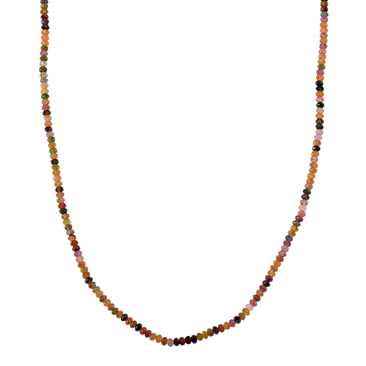 D'Joy - Multi-Tourmaline Adjustable Beads Necklace (Size - 18-2 Ext) in Rhodium Overlay Sterling Silver 45.00 Ct.