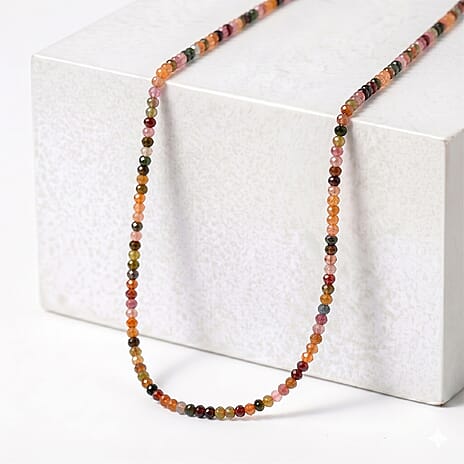 D'Joy - Multi-Tourmaline Adjustable Beads Necklace (Size - 18-2 Ext) in Rhodium Overlay Sterling Silver 45.00 Ct.