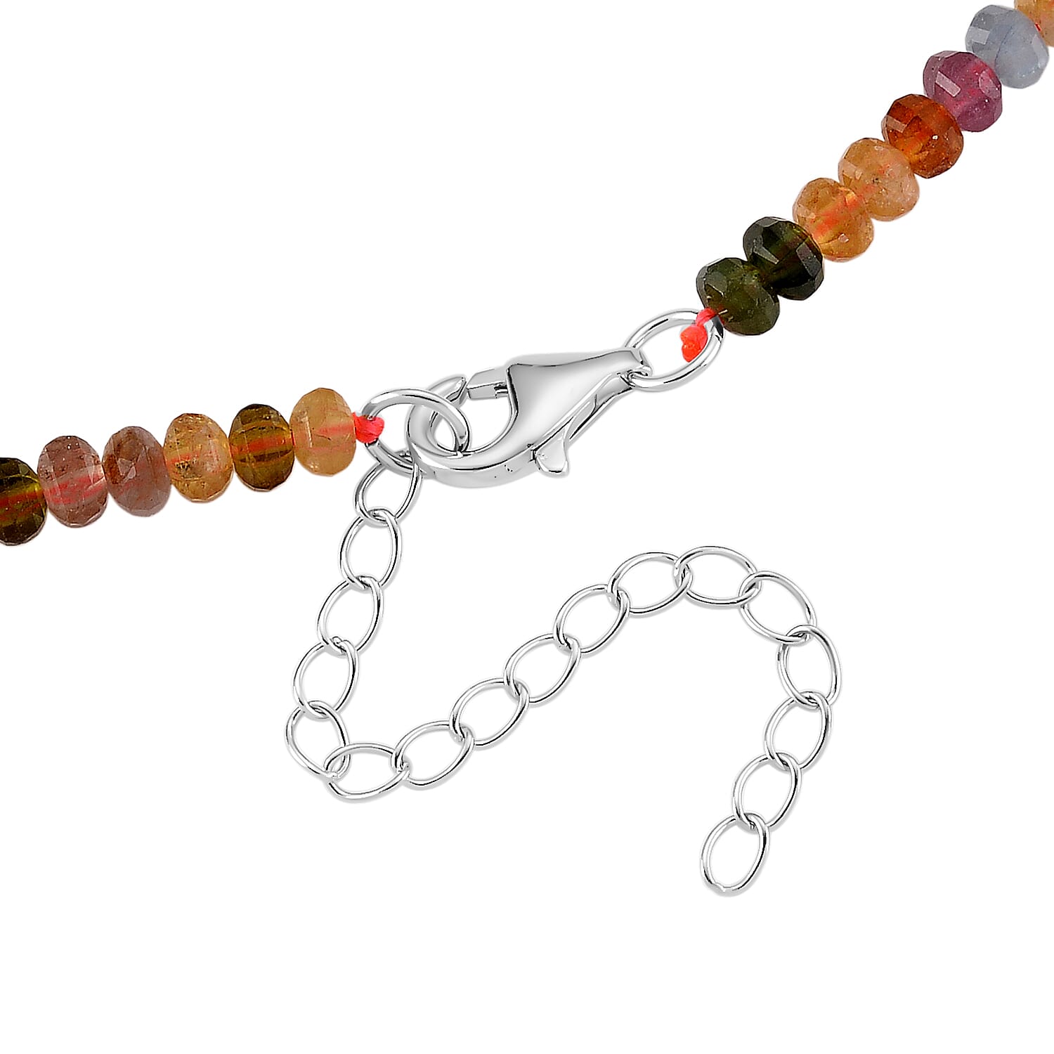D'Joy - Multi-Tourmaline Adjustable Beads Necklace (Size - 18-2 Ext) in Rhodium Overlay Sterling Silver 45.00 Ct.