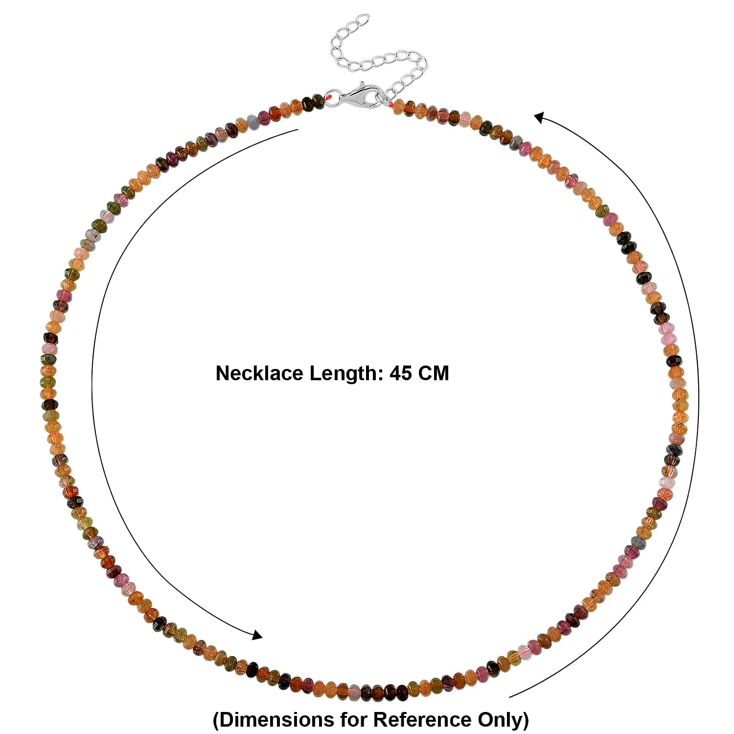 D'Joy - Multi-Tourmaline Adjustable Beads Necklace (Size - 18-2 Ext) in Rhodium Overlay Sterling Silver 45.00 Ct.