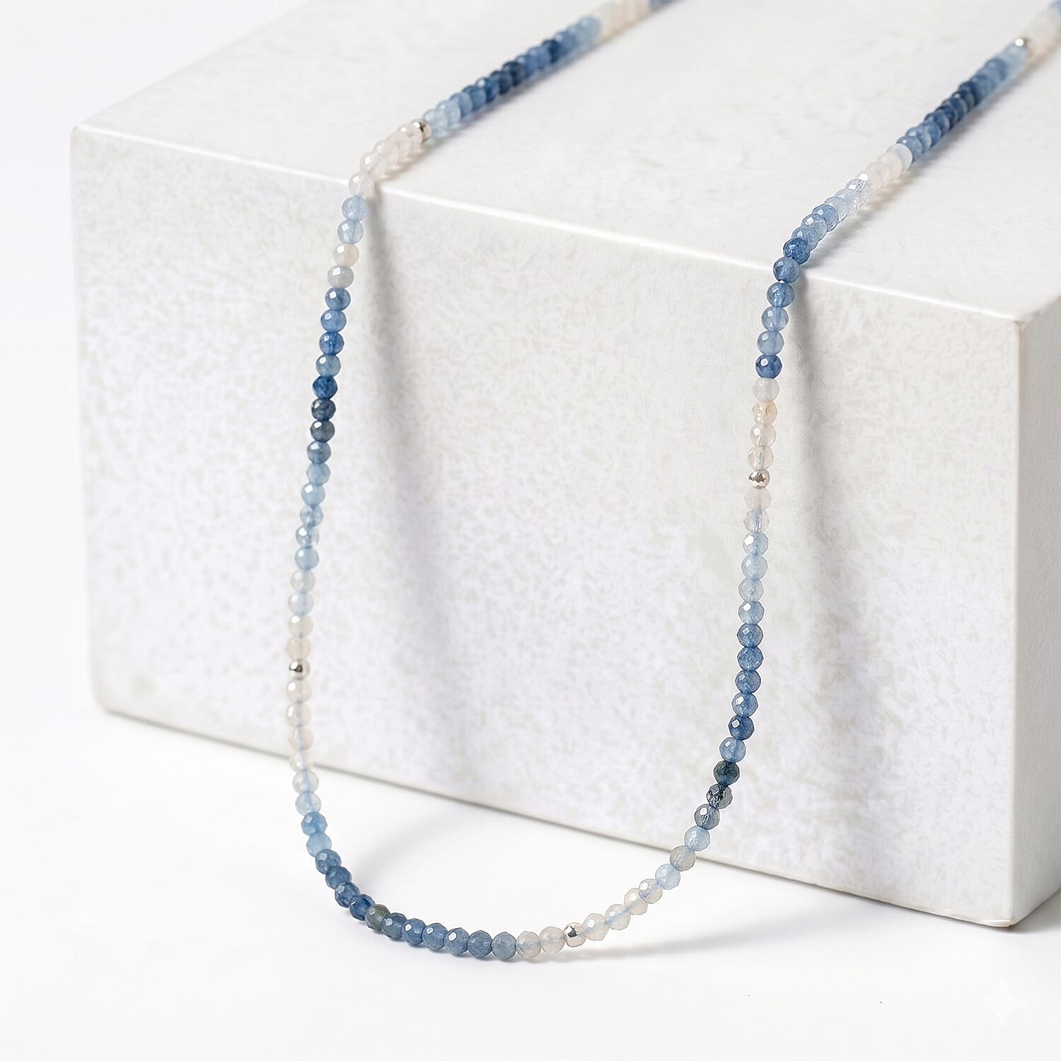 D'Joy Aquamarine Beads Necklace in Rhodium OverlaySterling Silver  28.000  Ct.