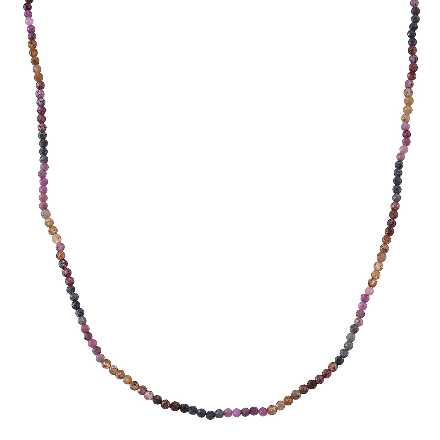 D'Joy - Multi Sapphire Adjustable Beads Necklace (Size - 18-2 Ext) in Rhodium Overlay Sterling Silver 28.00 Ct.