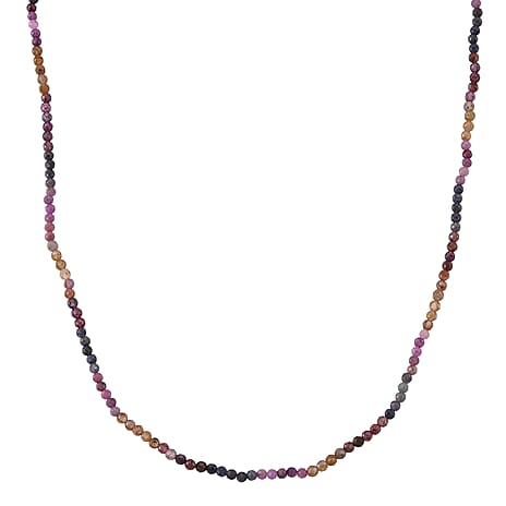 D'Joy - Multi Sapphire Adjustable Beads Necklace (Size - 18-2 Ext) in Rhodium Overlay Sterling Silver 28.00 Ct.
