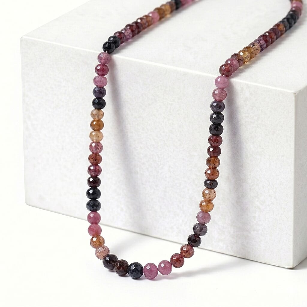 D'Joy - Multi Sapphire Adjustable Beads Necklace (Size - 18-2 Ext) in Rhodium Overlay Sterling Silver 28.00 Ct.