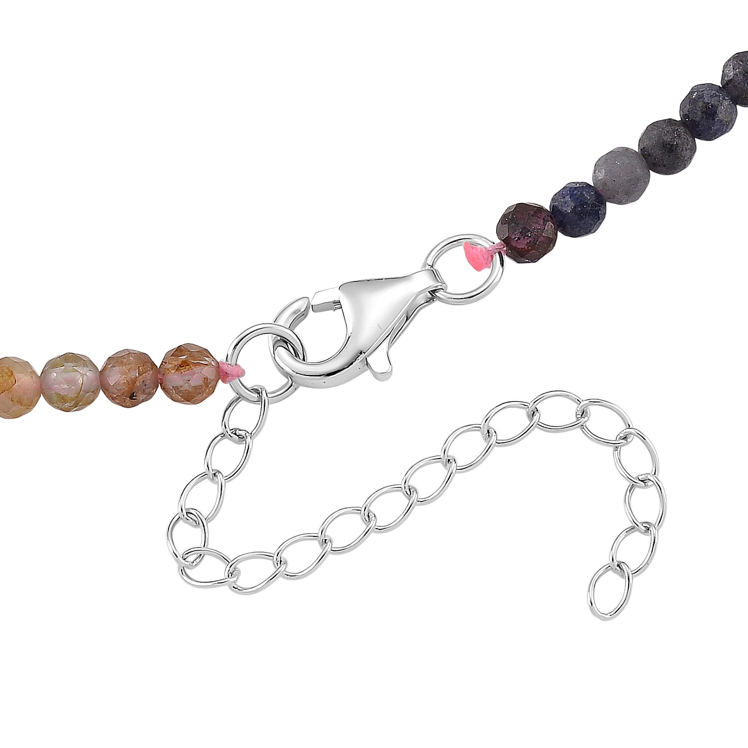 D'Joy - Multi Sapphire Adjustable Beads Necklace (Size - 18-2 Ext) in Rhodium Overlay Sterling Silver 28.00 Ct.