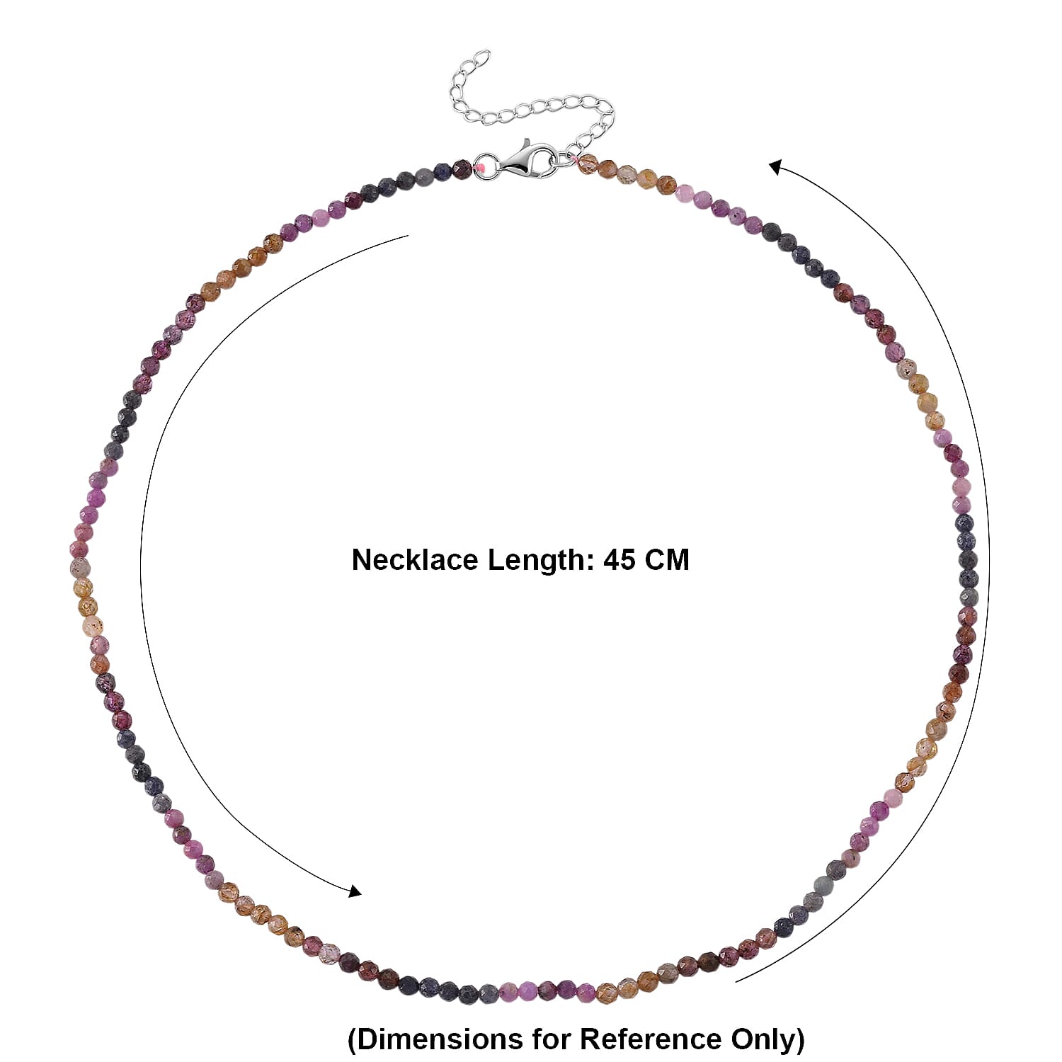 D'Joy - Multi Sapphire Adjustable Beads Necklace (Size - 18-2 Ext) in Rhodium Overlay Sterling Silver 28.00 Ct.
