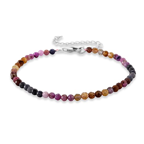 D'Joy - Multi Sapphire Adjustable Beads Bracelet (Size - 7-2 Ext) in Rhodium Overlay Sterling Silver 15.00 Ct.