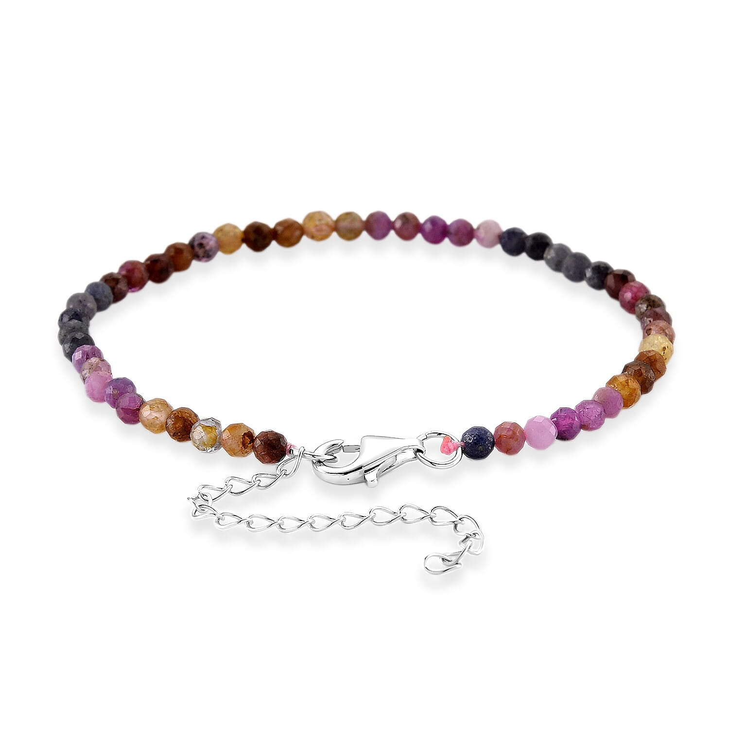 D'Joy - Multi Sapphire Adjustable Beads Bracelet (Size - 7-2 Ext) in Rhodium Overlay Sterling Silver 15.00 Ct.