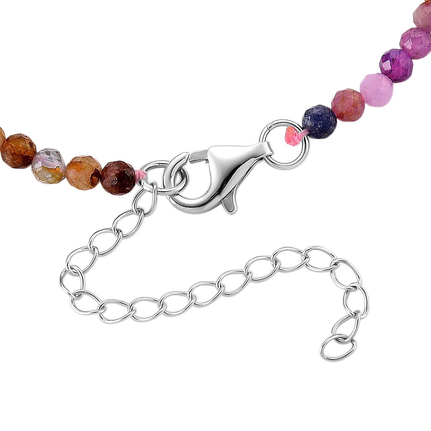 D'Joy - Multi Sapphire Adjustable Beads Bracelet (Size - 7-2 Ext) in Rhodium Overlay Sterling Silver 15.00 Ct.