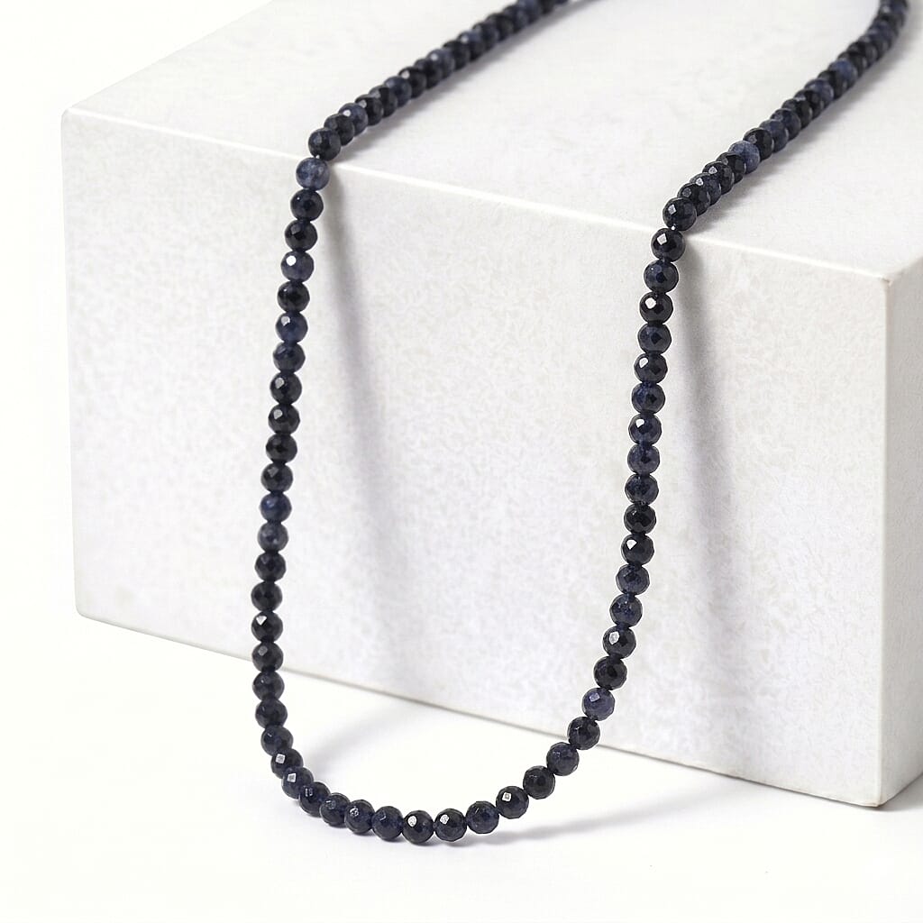 D'Joy - Ceylon Sapphire Adjustable Beads Necklace (Size - 18-2 Ext) in Rhodium Overlay Sterling Silver 12.00 Ct.