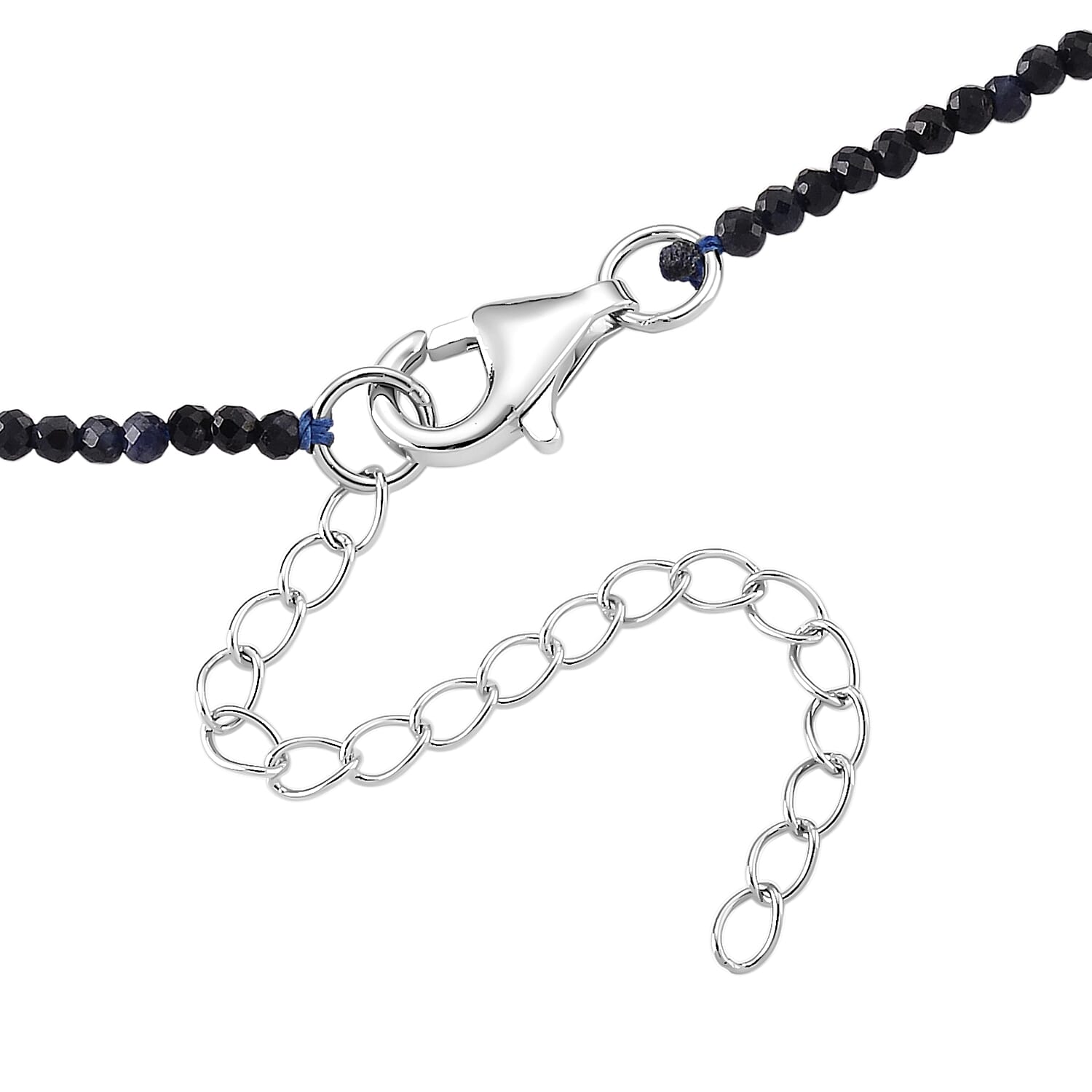 D'Joy - Ceylon Sapphire Adjustable Beads Necklace (Size - 18-2 Ext) in Rhodium Overlay Sterling Silver 12.00 Ct.