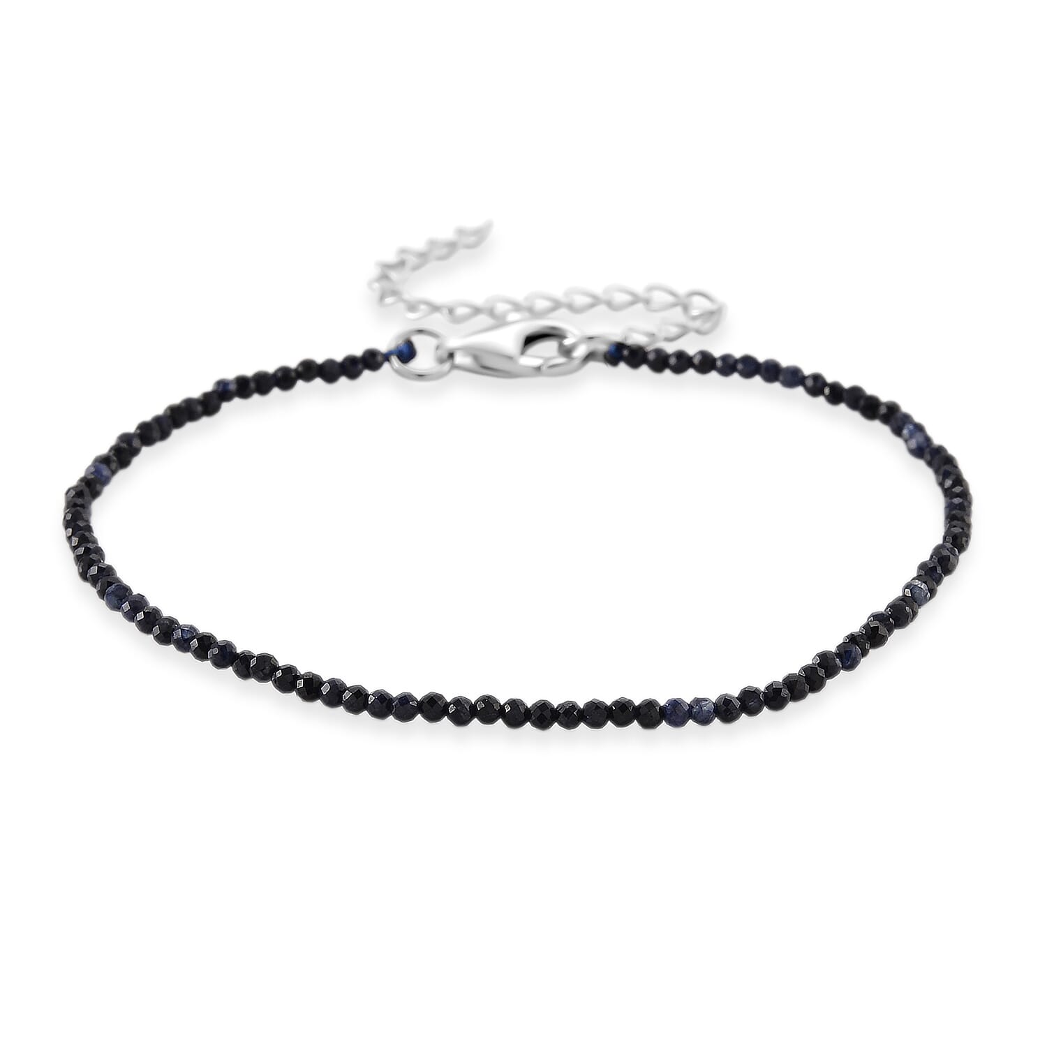 D'Joy - Ceylon Sapphire Adjustable Beads Bracelet (Size - 7-2 Ext) in Rhodium Overlay Sterling Silver 4.00 Ct.