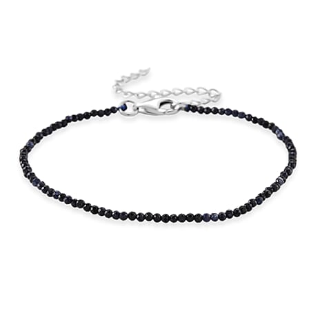 D'Joy - Ceylon Sapphire Adjustable Beads Bracelet (Size - 7-2 Ext) in Rhodium Overlay Sterling Silver 4.00 Ct.