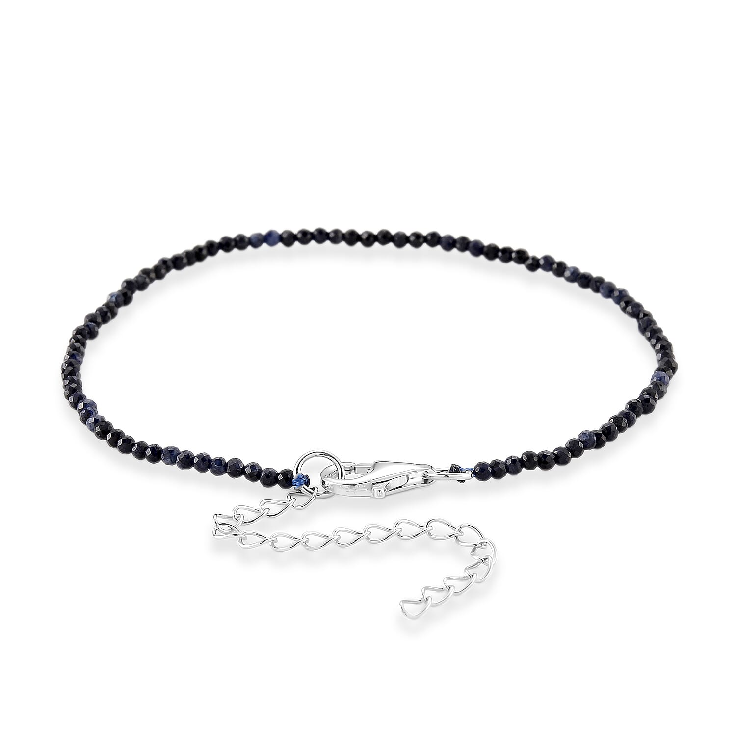 D'Joy - Ceylon Sapphire Adjustable Beads Bracelet (Size - 7-2 Ext) in Rhodium Overlay Sterling Silver 4.00 Ct.