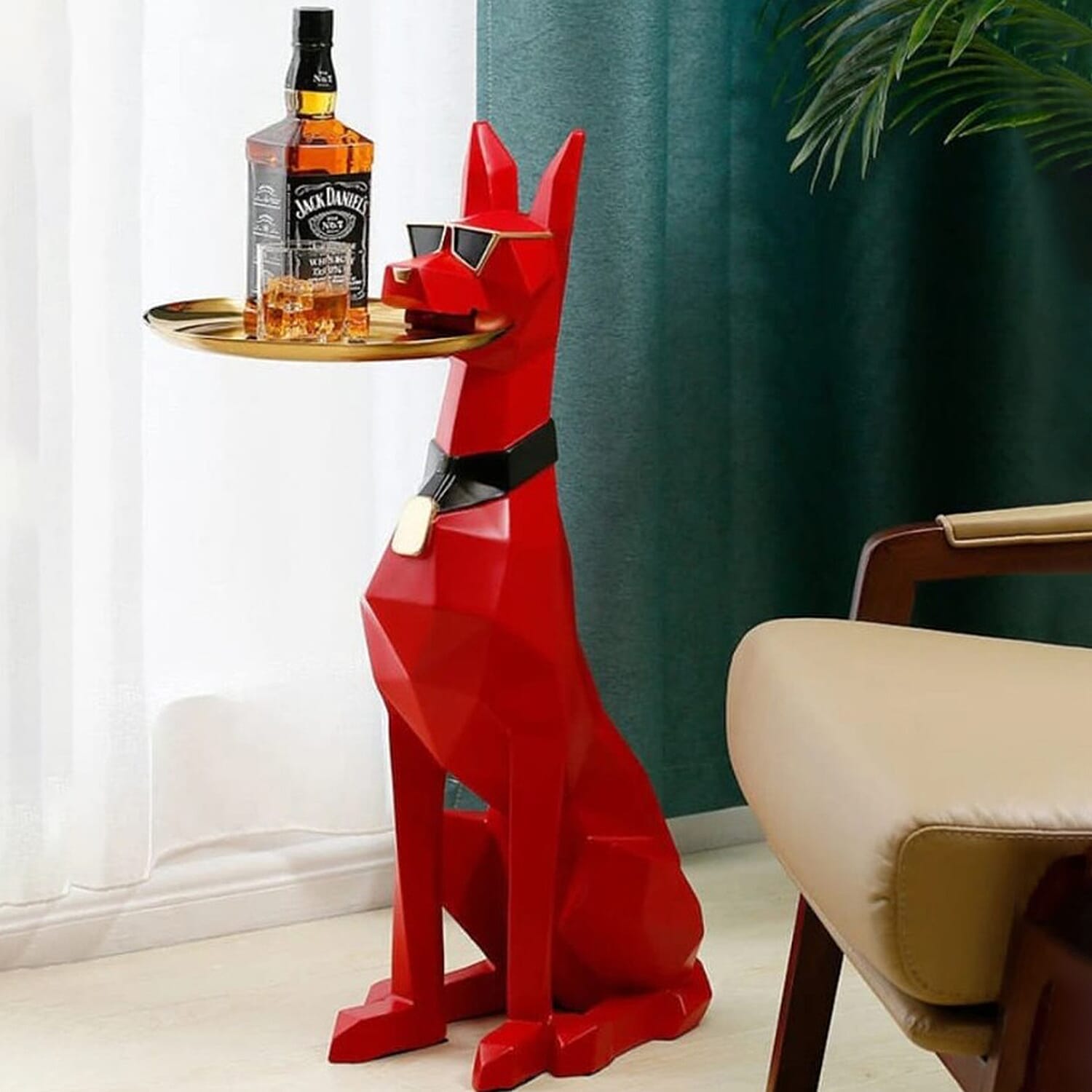THE-EPITOME-OF-LUXURY-Crafted-Dog-Art-Side-Table-Red