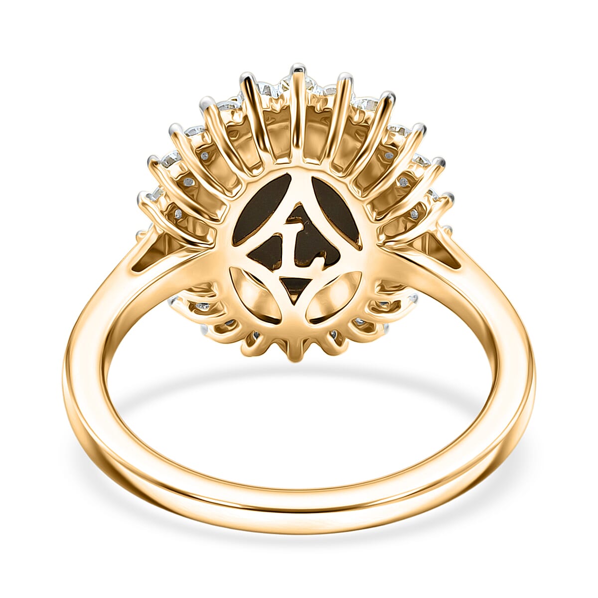 Luxuriant - Ammolite & Lab Grown Diamond (SI-G-H) Halo Ring in 18K Vermeil Yellow Gold Plated Sterling Silver 2.60 Ct.