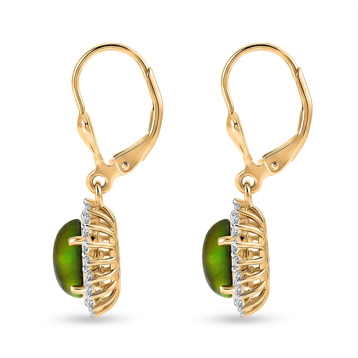 Luxuriant - Ammolite & Lab Grown Diamond (SI-G-H) Halo Earring with Lever Back in 18K Vermeil Yellow Gold Plated Sterling Silver 2.84 Ct.