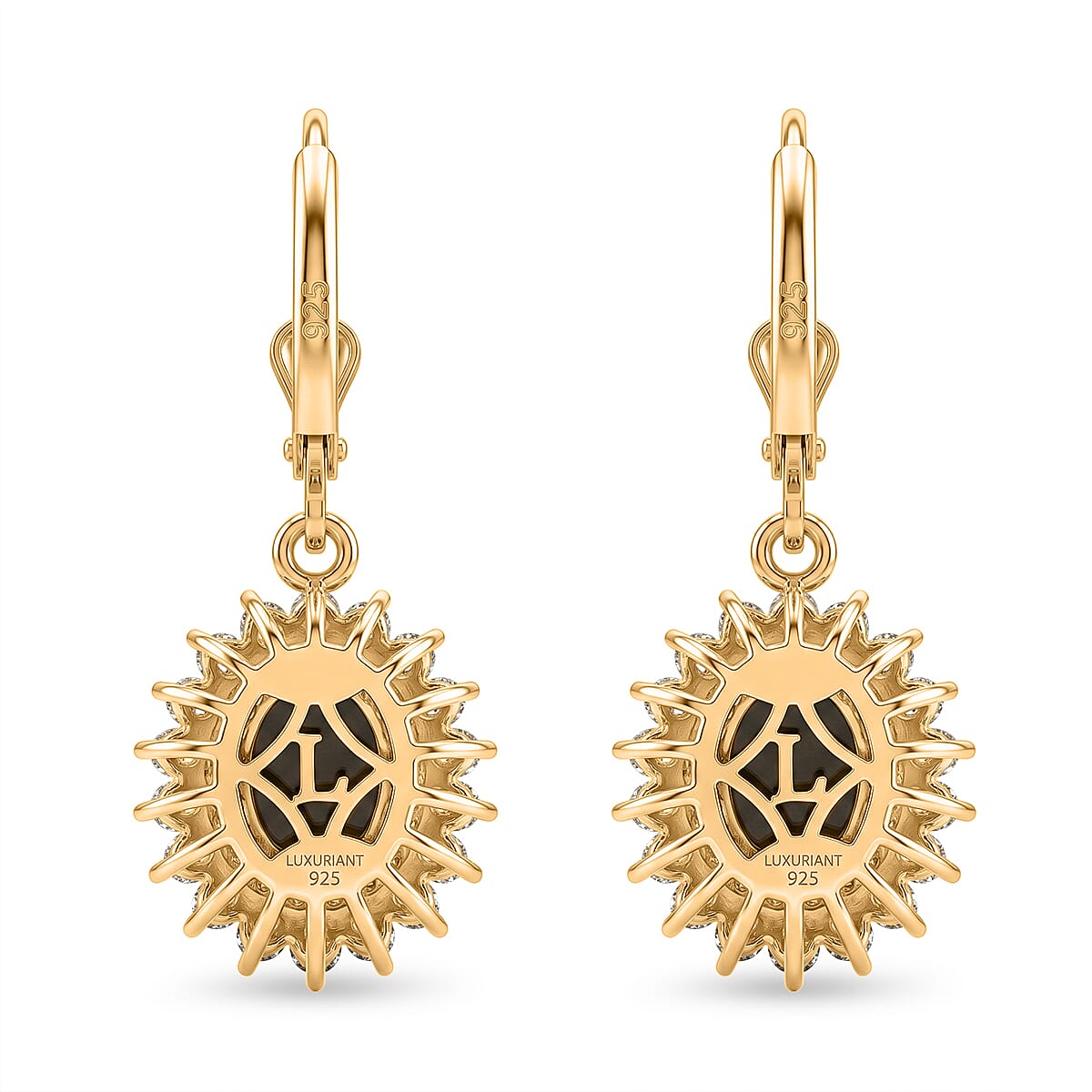 Luxuriant - Ammolite & Lab Grown Diamond (SI-G-H) Halo Earring with Lever Back in 18K Vermeil Yellow Gold Plated Sterling Silver 2.84 Ct.