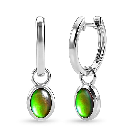 D'Joy - Ammolite Hoop Earring in Rhodium Overlay Sterling Silver 1.70 Ct.