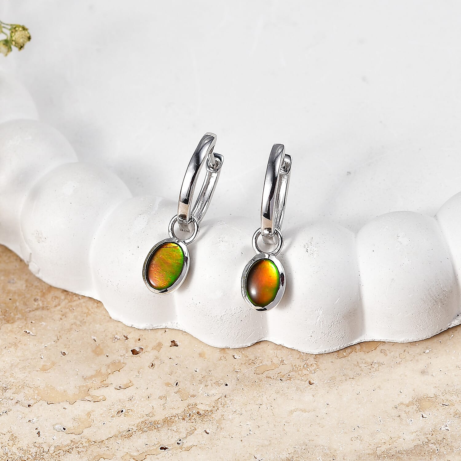 D'Joy - Ammolite Hoop Earring in Rhodium Overlay Sterling Silver 1.70 Ct.