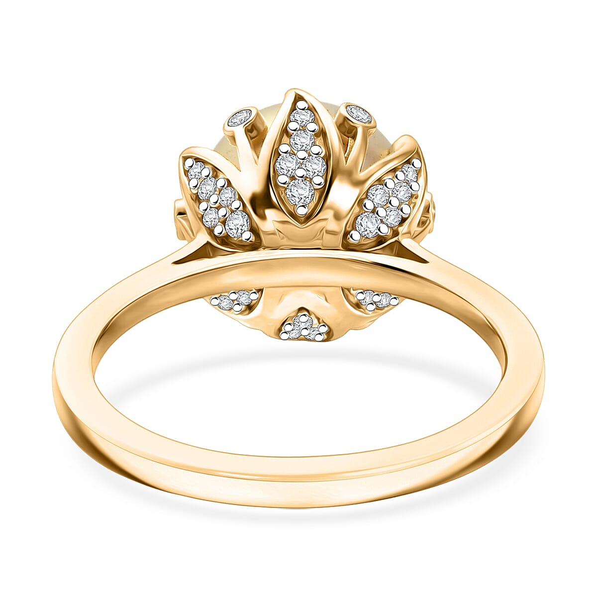 Royal Bali Collection - D'Joy Golden South Sea Pearl & White Zircon Ring in 18K Vermeil Yellow Gold Plated Sterling Silver 8.90 Ct.