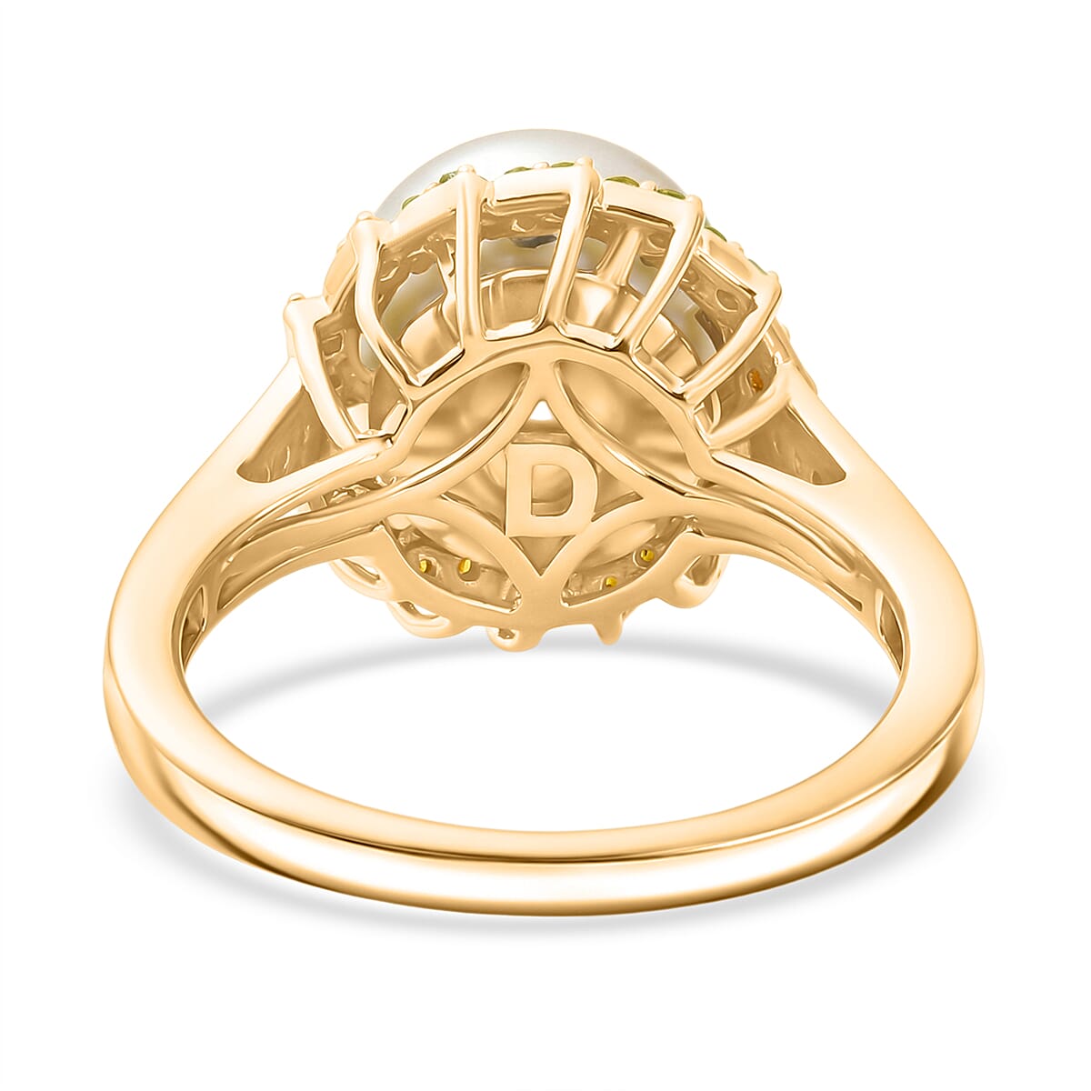 Royal Bali Collection - D'Joy Golden South Sea Pearl & Natural Yellow Diamond Ring in 18K Vermeil Yellow Gold Plated Sterling Silver 8.63 Ct.