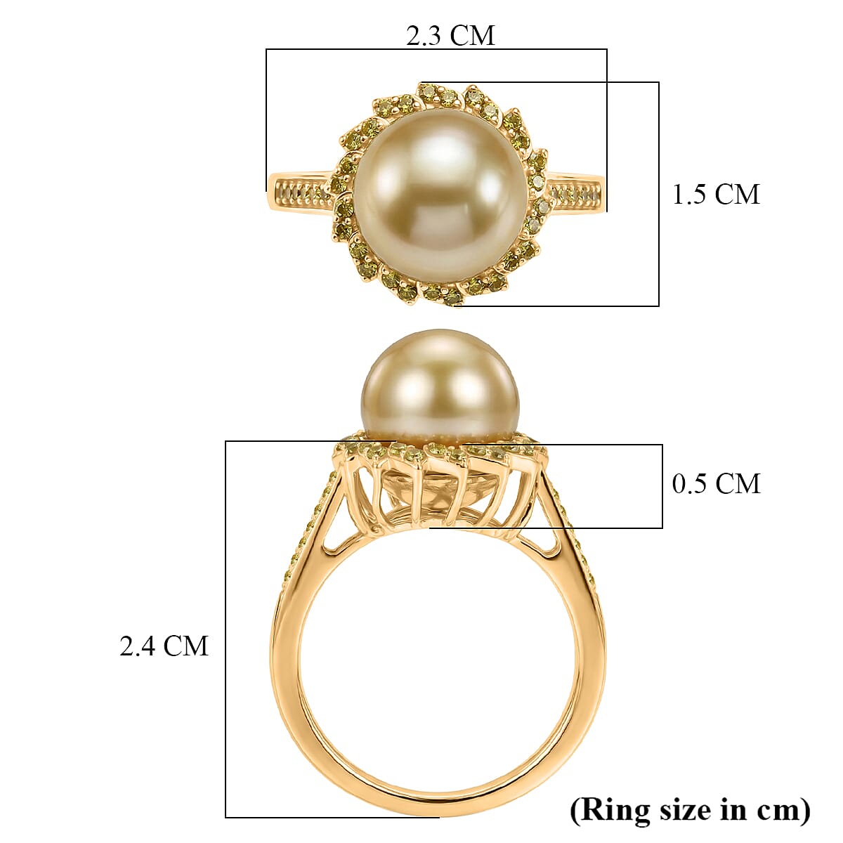 Royal Bali Collection - D'Joy Golden South Sea Pearl & Natural Yellow Diamond Ring in 18K Vermeil Yellow Gold Plated Sterling Silver 8.63 Ct.