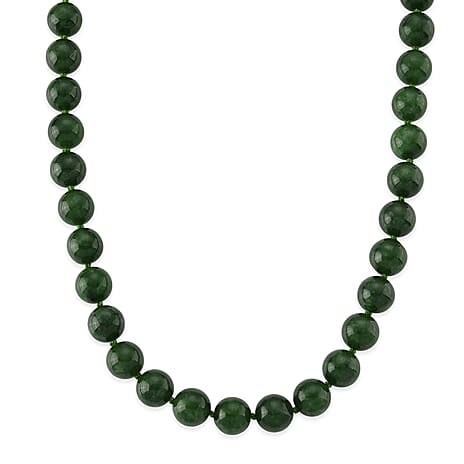 D'Joy - Green Jade Beads Necklace (Size - 20) with Magnetic Clasp in Rhodium Overlay Sterling Silver 970.00 Ct.