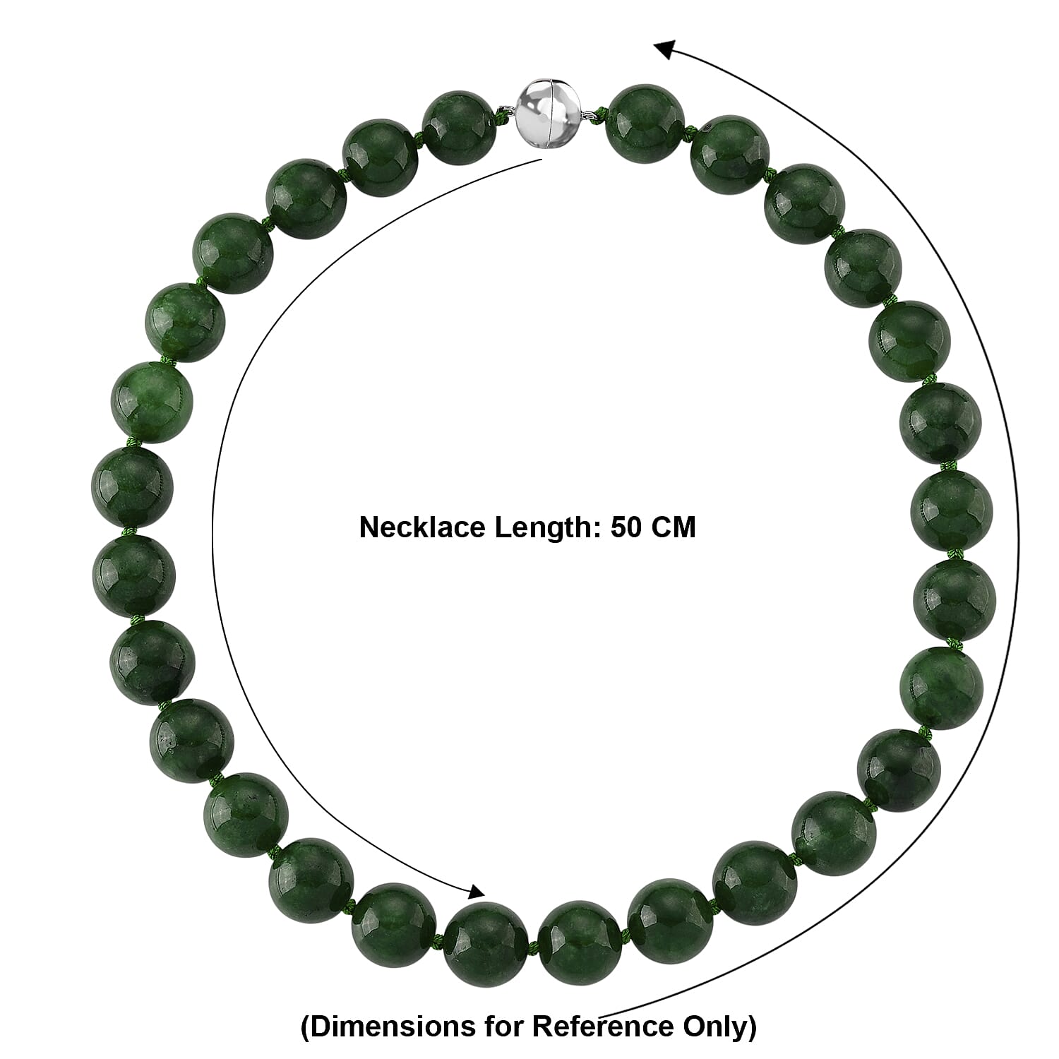 D'Joy - Green Jade Beads Necklace (Size - 20) with Magnetic Clasp in Rhodium Overlay Sterling Silver 970.00 Ct.