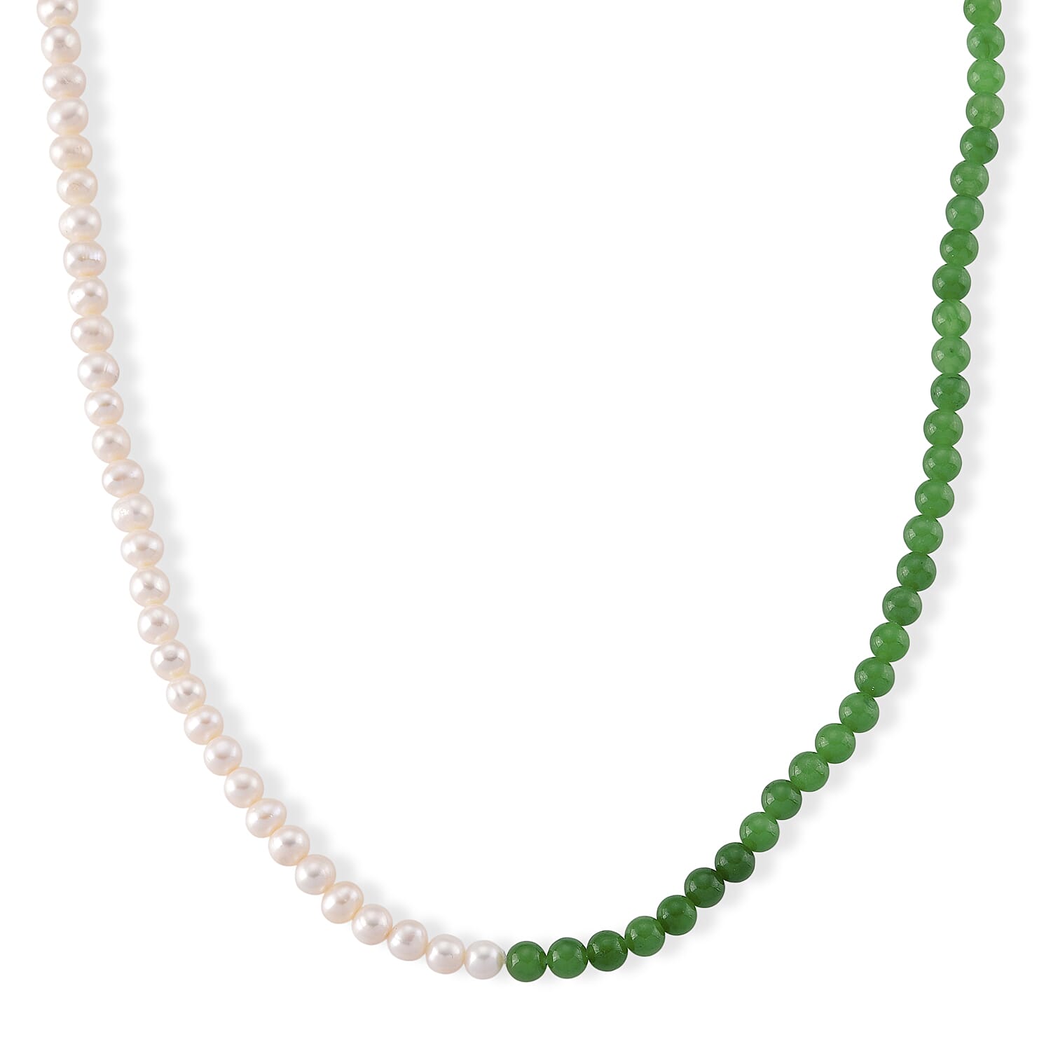D'Joy Green Jade, White Fresh Water Pearl Beads Necklace (Size - 20) Sterling Silver  1000.000  Ct.