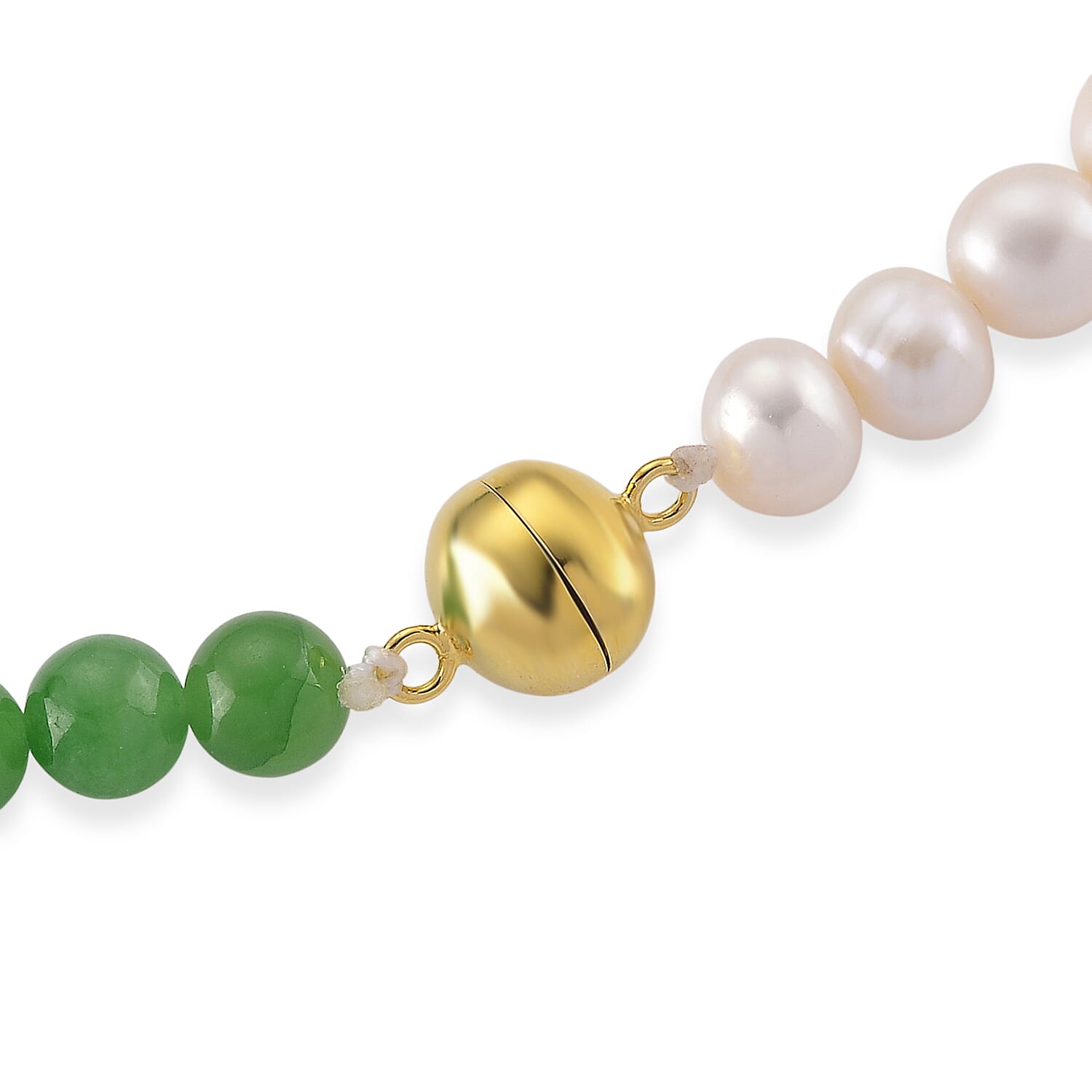 D'Joy Green Jade, White Fresh Water Pearl Beads Necklace (Size - 20) Sterling Silver  1000.000  Ct.