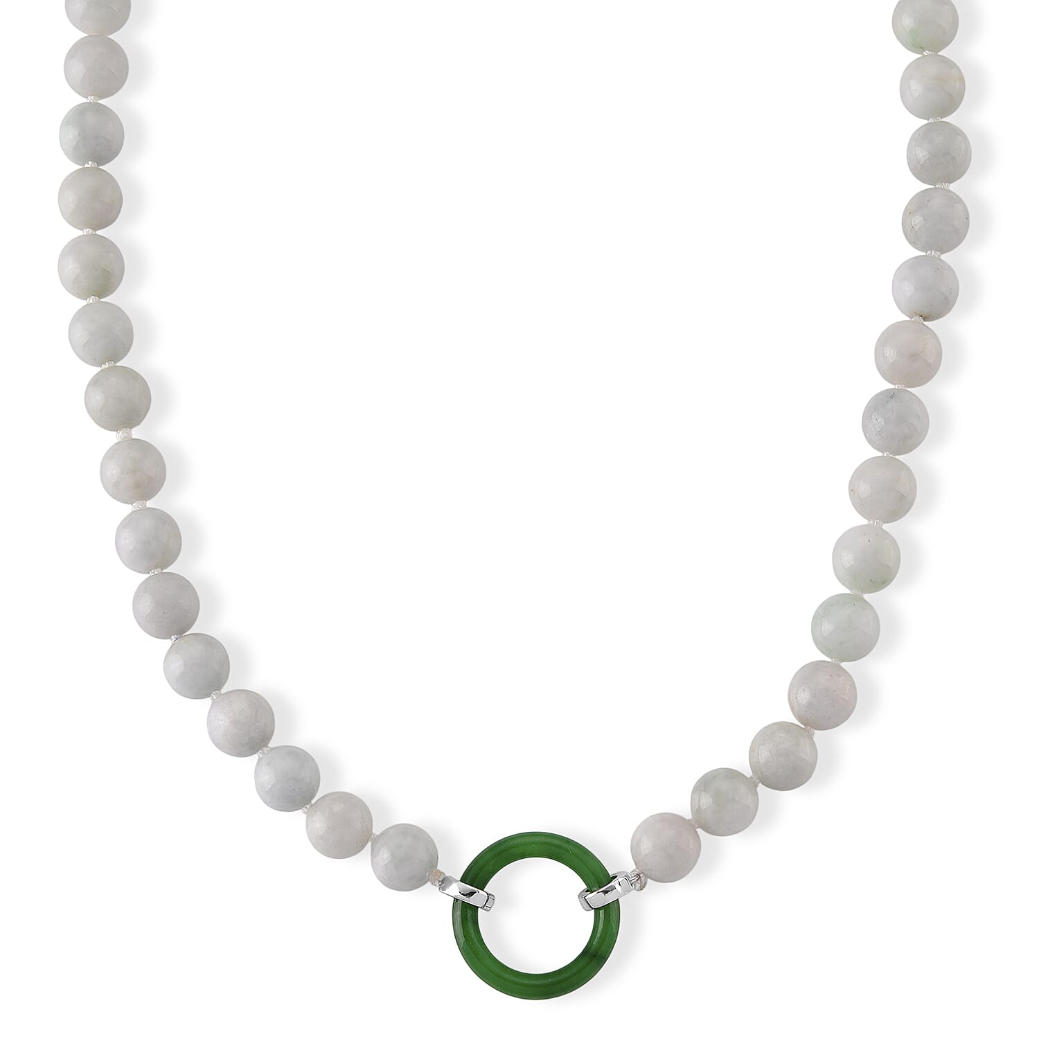 D'Joy - Green Jade & White Jade Beads Necklace (Size - 20) with Clasp in Rhodium Overlay Sterling Silver 410.00 Ct.