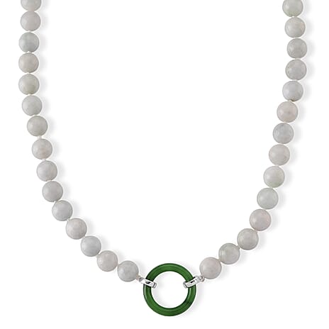 D'Joy - Green Jade & White Jade Beads Necklace (Size - 20) with Clasp in Rhodium Overlay Sterling Silver 410.00 Ct.