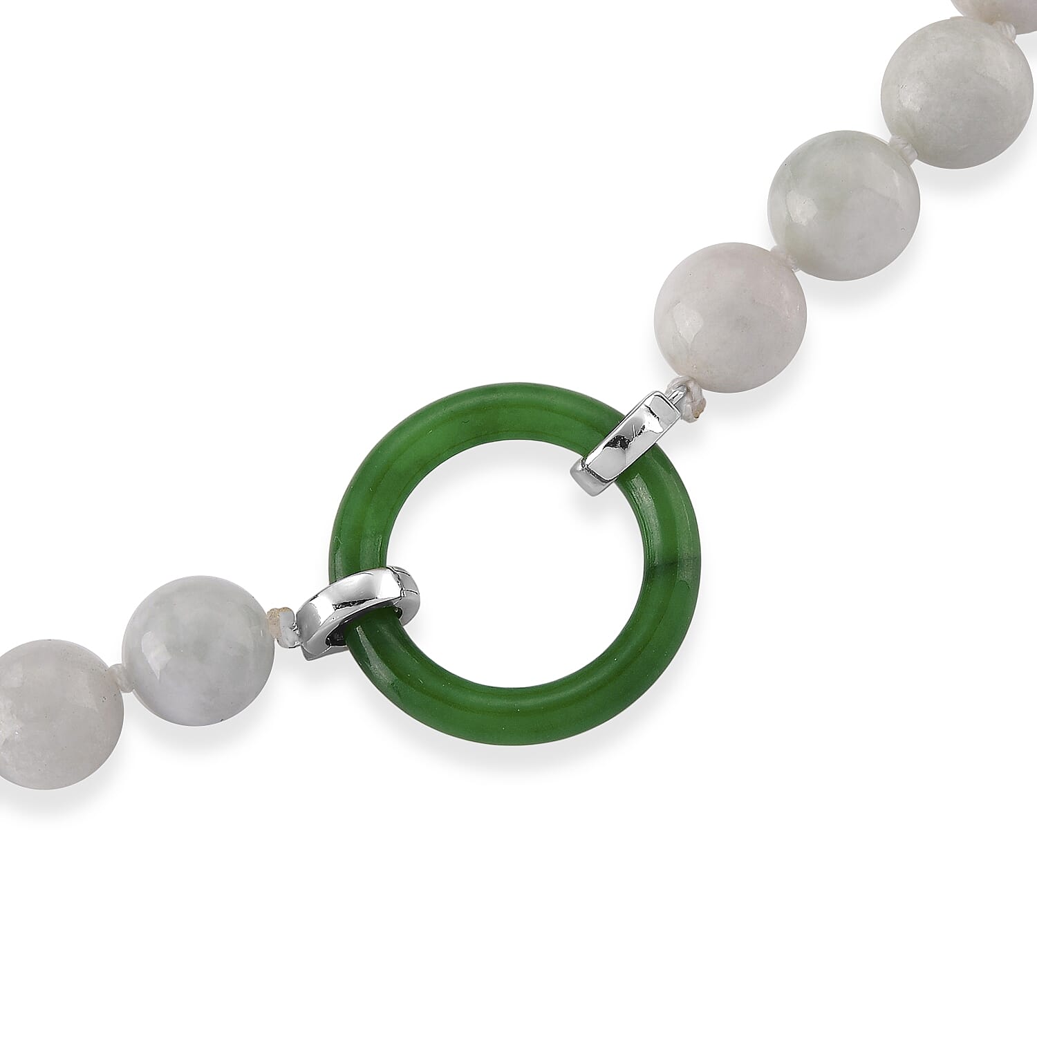 D'Joy - Green Jade & White Jade Beads Necklace (Size - 20) with Clasp in Rhodium Overlay Sterling Silver 410.00 Ct.