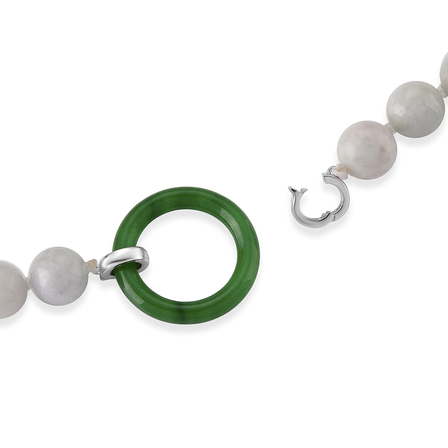 D'Joy - Green Jade & White Jade Beads Necklace (Size - 20) with Clasp in Rhodium Overlay Sterling Silver 410.00 Ct.