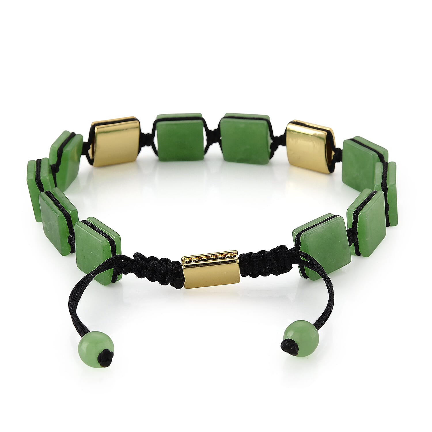 Enhanced Green Jade & Black Cubic Zirconia Adjustable Beads Bracelet 75.20 Ct.