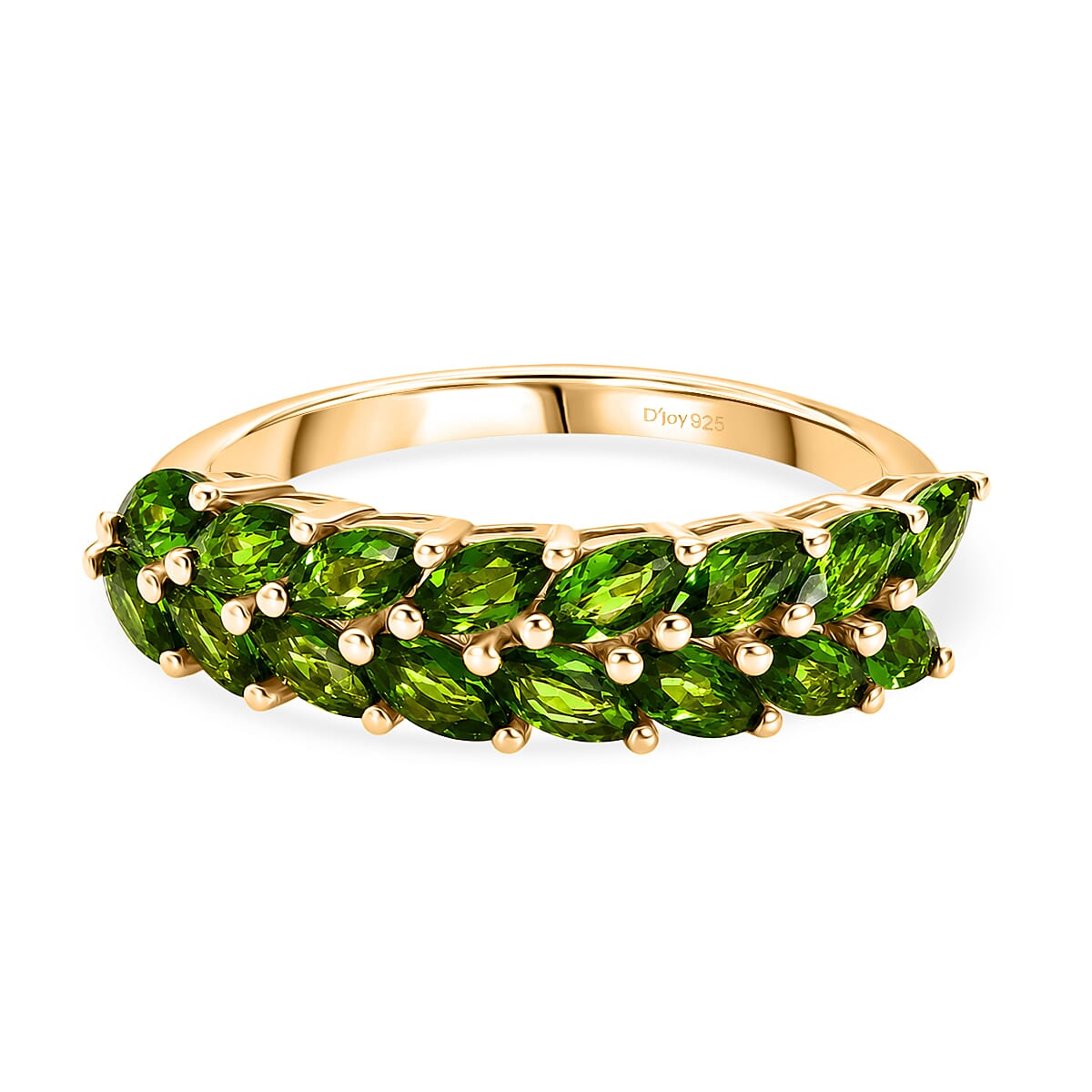 D'Joy - Natural Chrome Diopside Leaf Vine Ring in Yellow Gold Plated Sterling Silver 1.20 Ct.