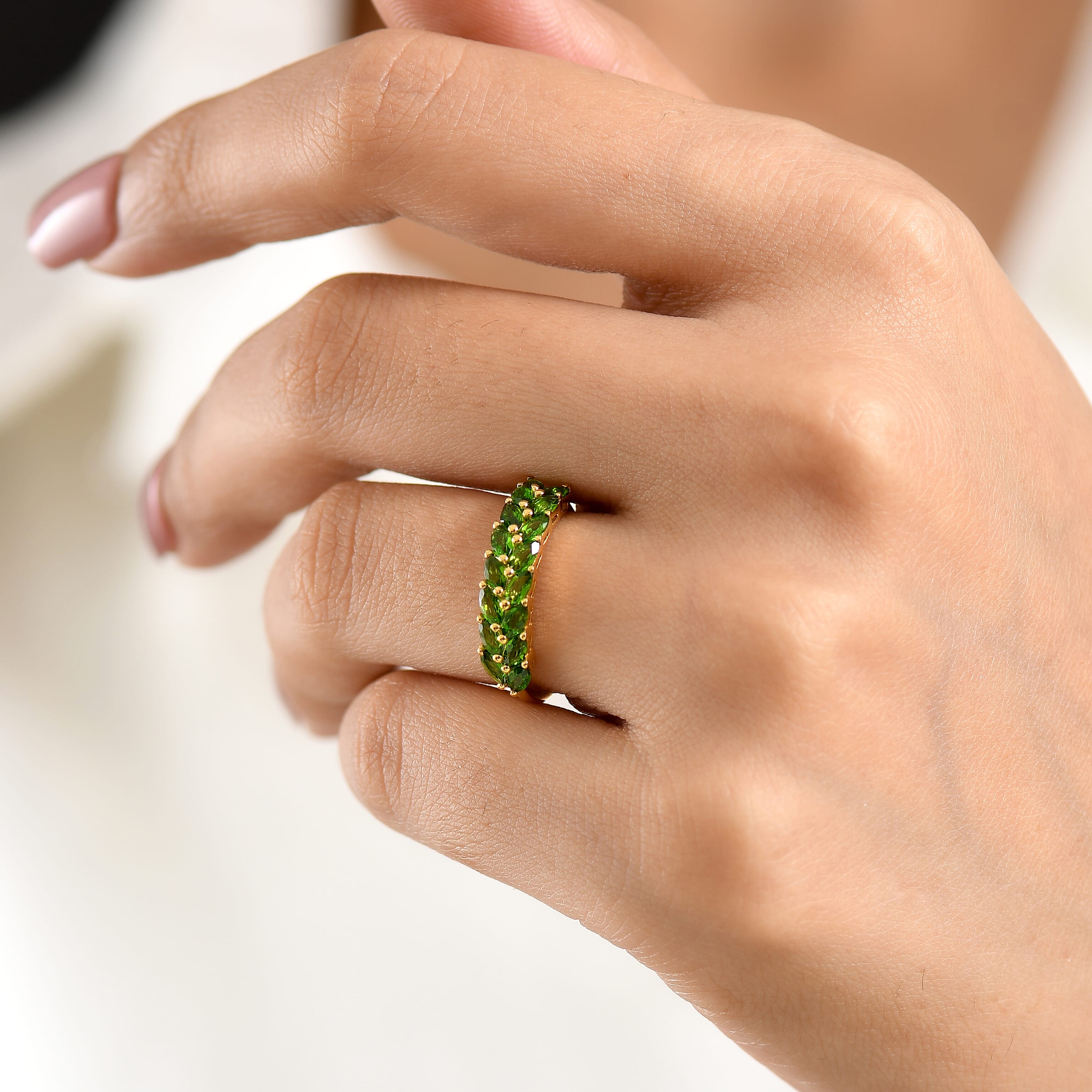 D'Joy - Natural Chrome Diopside Leaf Vine Ring in Yellow Gold Plated Sterling Silver 1.20 Ct.