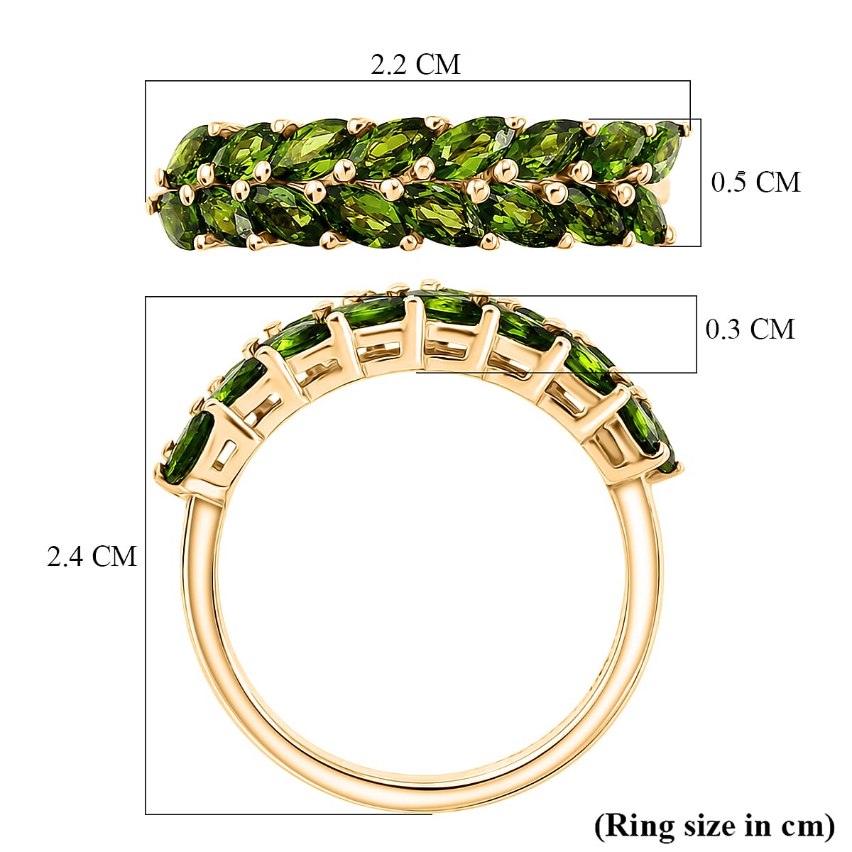 D'Joy - Natural Chrome Diopside Leaf Vine Ring in Yellow Gold Plated Sterling Silver 1.20 Ct.