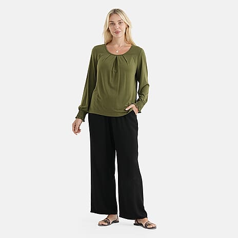 La Marey Round-neck Blouse (Size - S, 8-10) - Olive Green