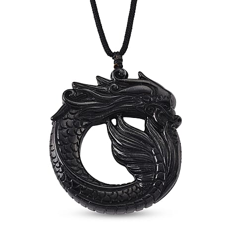 Black Jade Adjustable Dragon Carving Necklace (Size - 28) 180.00 Ct.