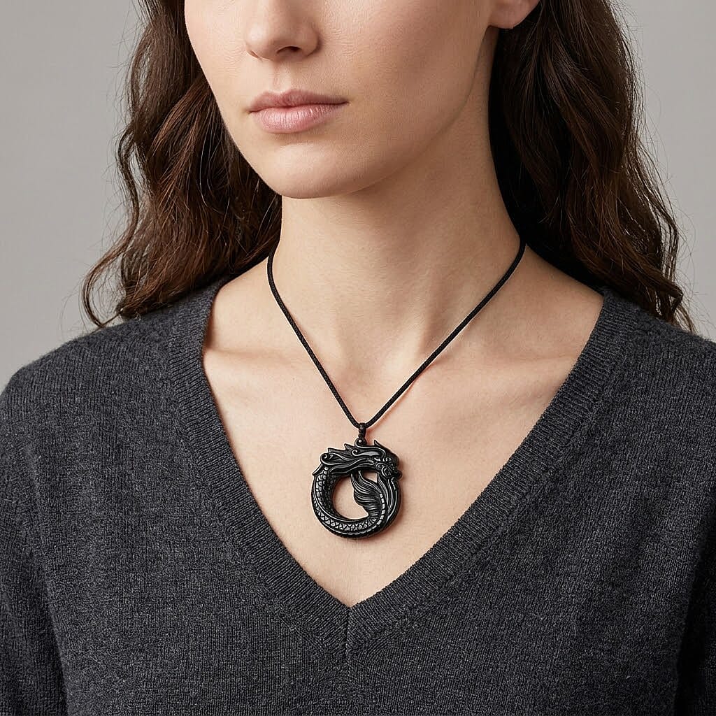 Black Jade Adjustable Dragon Carving Necklace (Size - 28) 180.00 Ct.