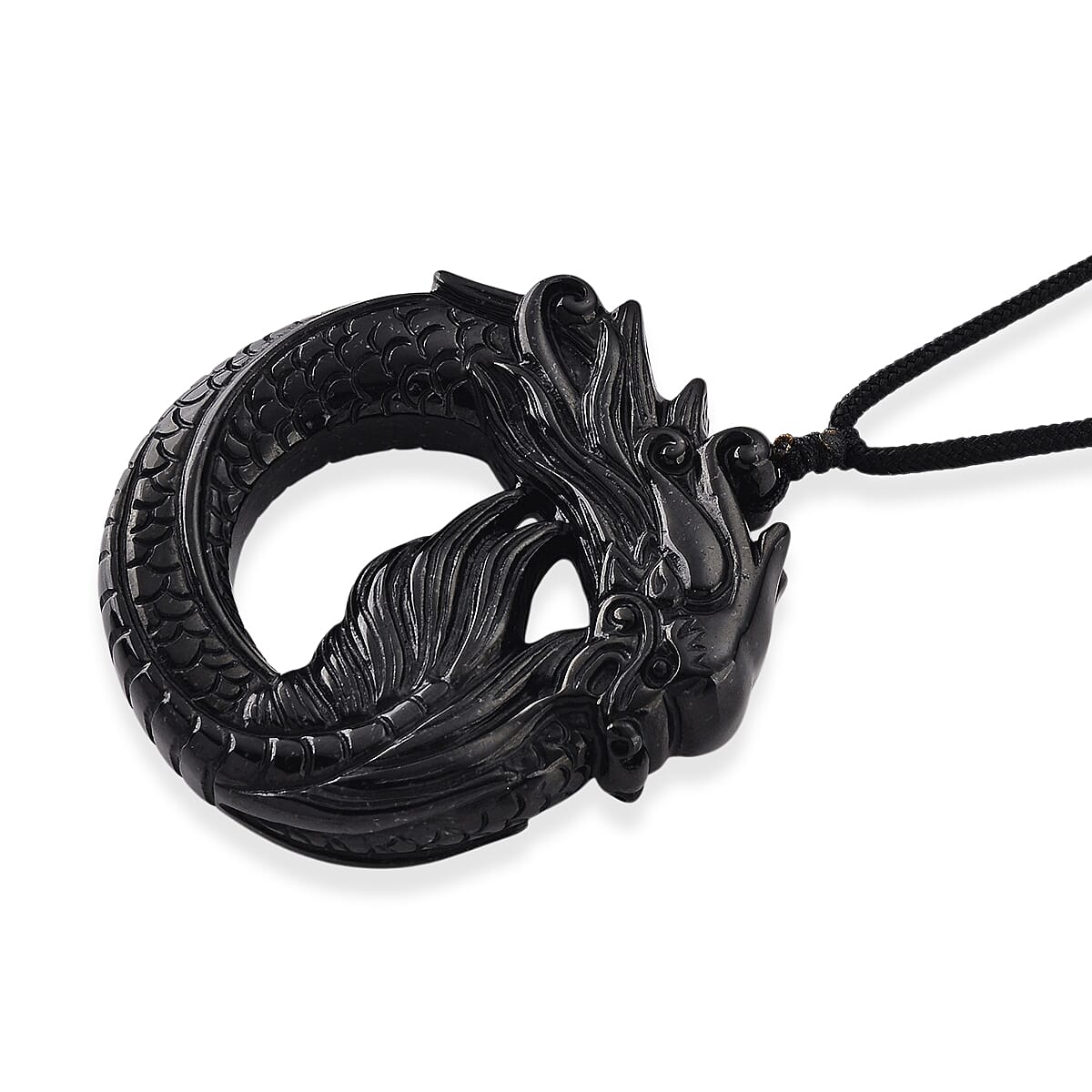 Black Jade Adjustable Dragon Carving Necklace (Size - 28) 180.00 Ct.